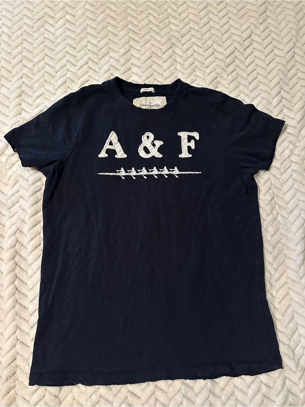 Retro Abercrombie & Fitch Navy A&F Distressed Embroidered Logo Tee